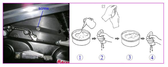 3. Forgasser, tomgangsjustering 1 La motoren varme seg opp i 2-3 min.. 2 Riktig tomgangshastighet er 1900±100omdr.