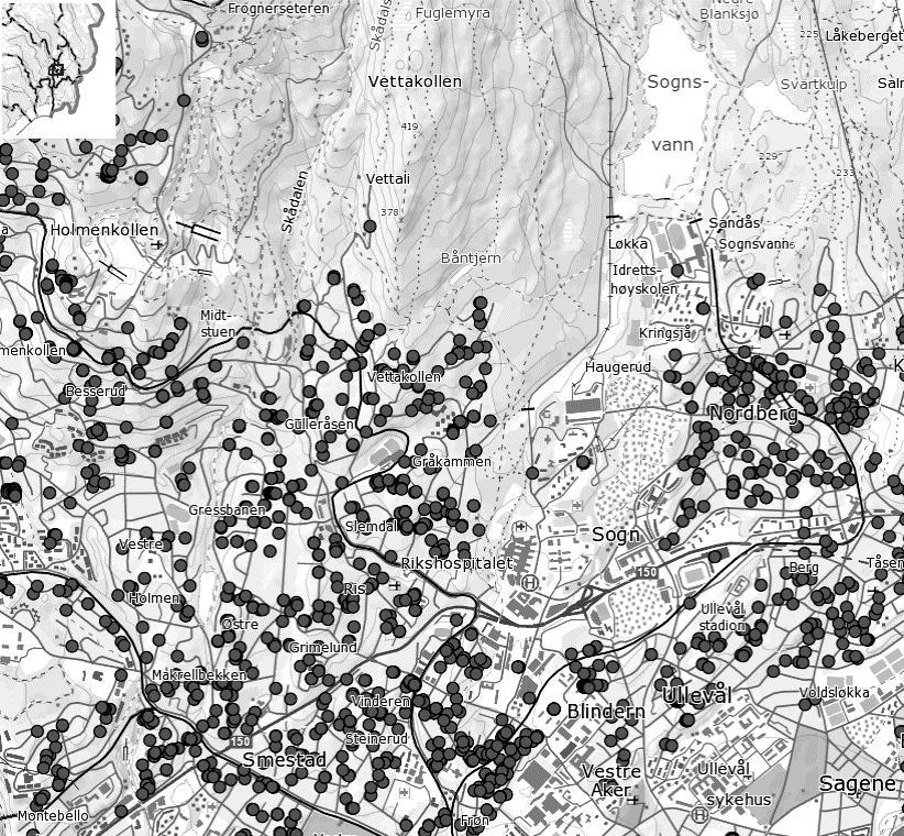 Side 19 Figur 5: Kartutsnitt med registrerte energibrønner. Kilde: NGU, Nasjonal grunnvannsdatabase 3.