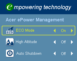 16 Acer Empowering-teknologi Empowering -nøkkel Acer Empowering-nøkkel gir deg tre funksjoner som er unike for Acer: "Acer eview Management" (profilstyring), "Acer etimer Management" (tidsstyring) og