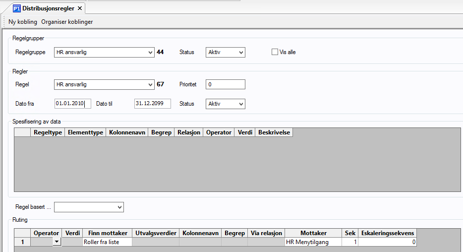 Roller arbeidsflyt (distribusjonsregler) Styrer arbeidsflyten til en