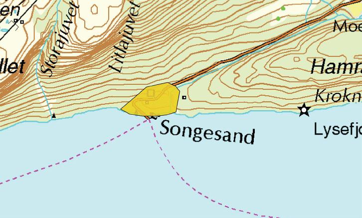 Ecofact AS Side 18 Figur 3.9. Kulturmiljø på Songesand har liten verdi.