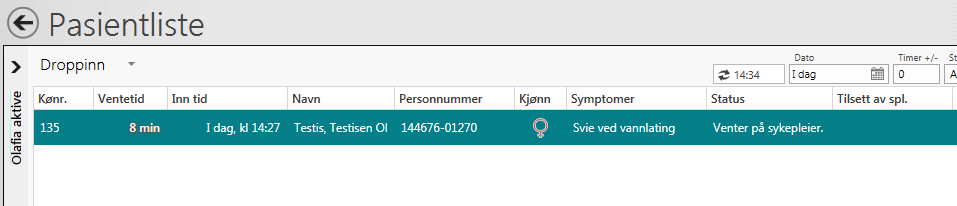 Pasientlisten er nå oppdatert med Manuelt innlagt info (kølappnummer) Informasjon om eventuelle symptomer fra