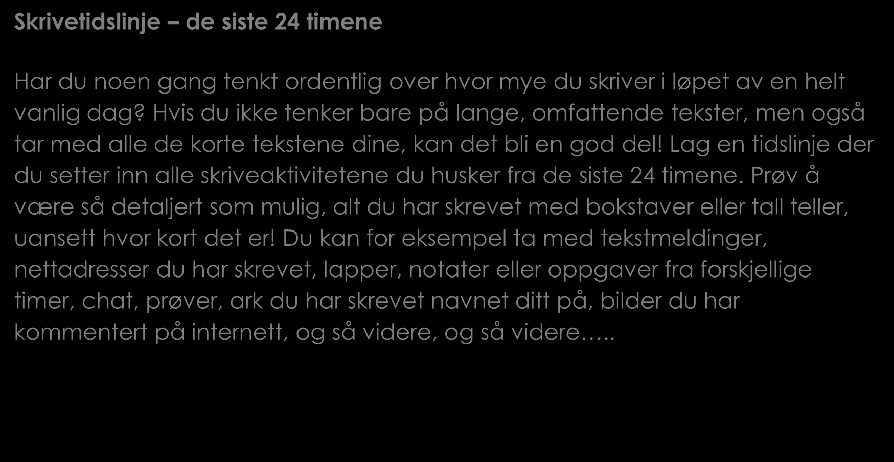 Skrivetidslinje de siste 24 timene Har du noen gang tenkt ordentlig over hvor mye du skriver i løpet av en helt vanlig dag?