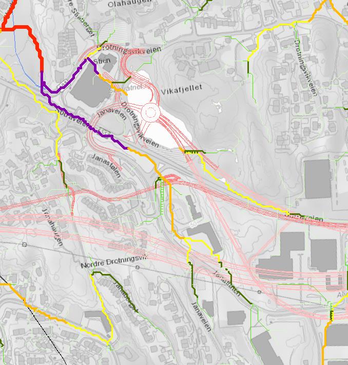Figur 4.18. Hovedflomveier (farger) for Stiavatnet. Blå piler viser flomretning. Figur 5.