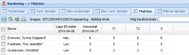 4.8.2 Matrisedetaljer Matrisedetaljer viser vurderingsdetaljer for den enkelte elevvurdering. 1.