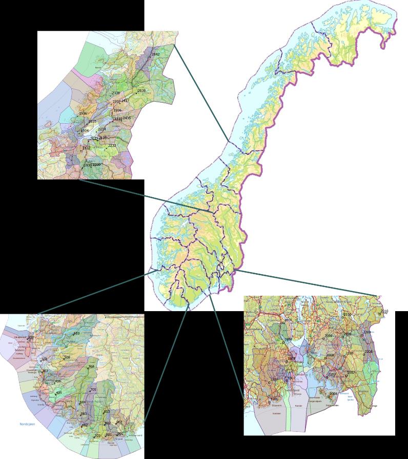 20 tilfellige transekter i 18 ruter per region «Citizen science»,