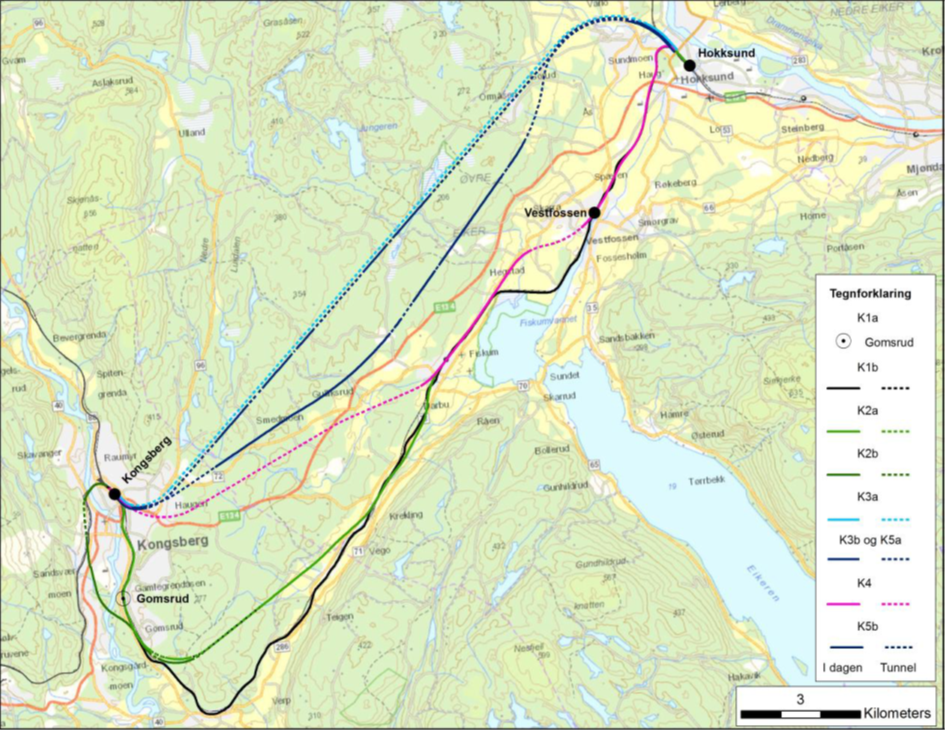 Utredningen vurderer prinsipielle løsninger for en attraktiv jernbane mellom Kongsberg og Hokksund.