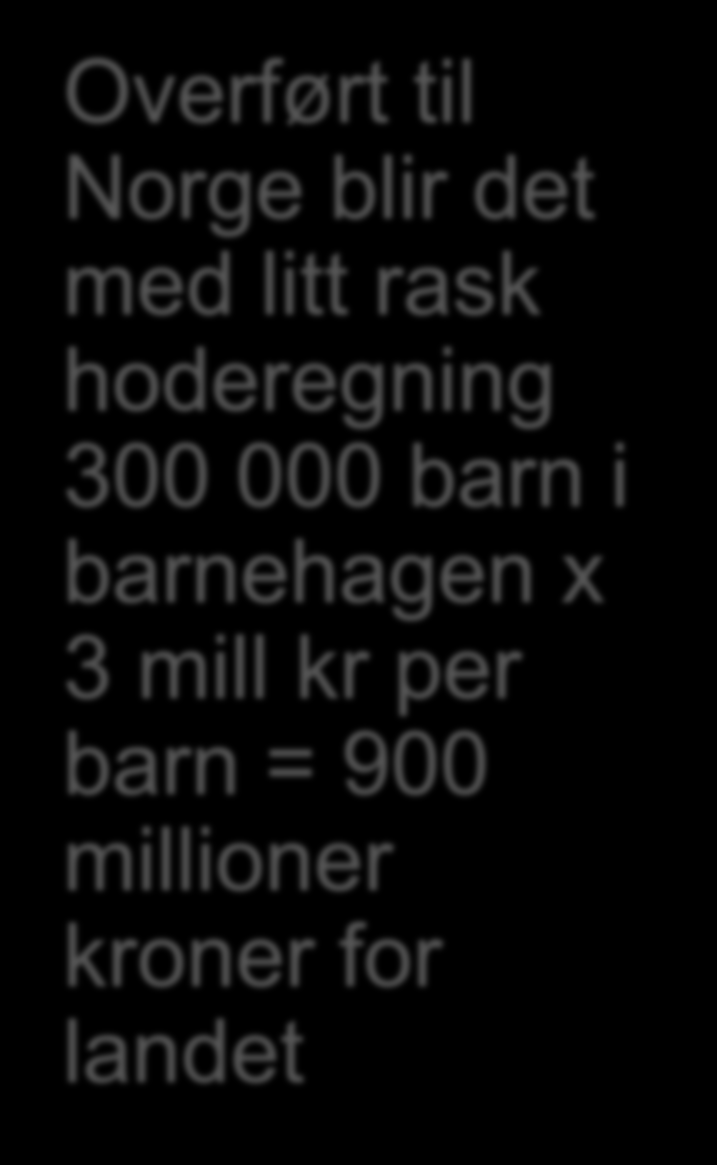 Overført til Norge blir det med litt rask hoderegning 300 000 barn i barnehagen x 3 mill