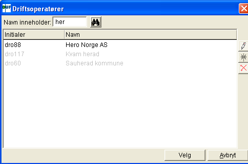 5. Registrere/koble riktig driftsoperatør til driftsavtalen Neste seksjon i skjermbildet er driftsoperatør. Vi må søke opp og koble riktig DRO til driftsavtalen.