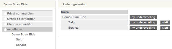 Brukere Avdelinger Kan legge inn avdelinger som for