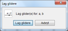 Nå skriver vi inn funksjonen vår i inntastingsfeltet. Du skriver altså inn ax+b. GeoGebra tegner nå opp funksjonen med de valgte verdiene for a og b.