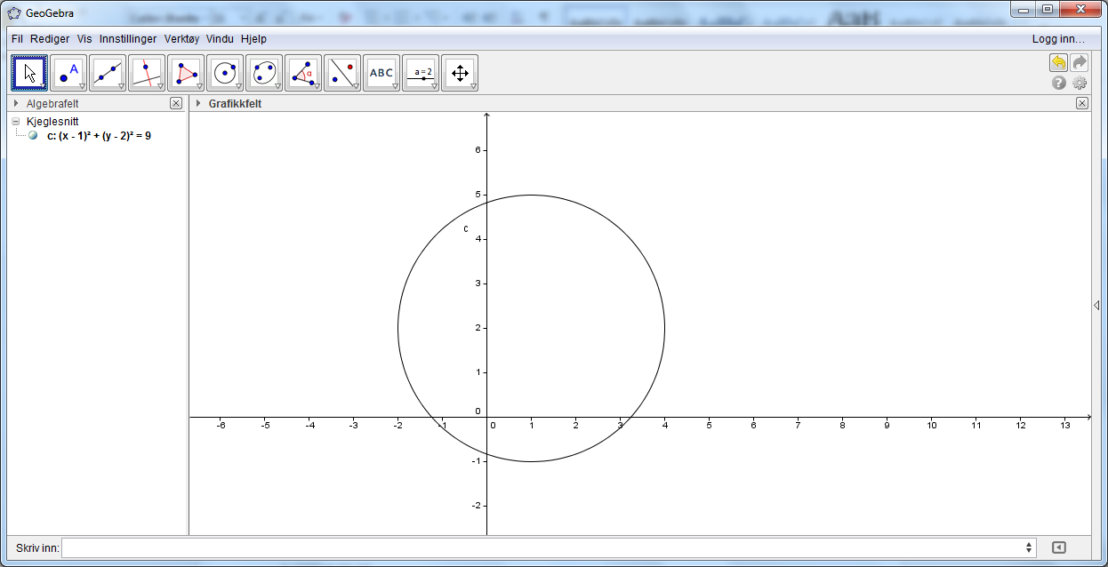 ØVELSE 10. KJEGLESNITT Som vi har nevnt innledningsvis, finnes det en rekke andre anvendelser av GeoGebra. En type kurver vi så langt ikke har berørt, er f.eks. sirkler og ellipser.
