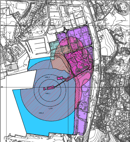 Fig. 7: Hensynssoner for et oppgradert tankanlegg Bestemmelser til hensynssonene: Følgende hensynssoner vurderes i lys av ytterligere begrensninger gitt gjennom arealformål i planen 8.