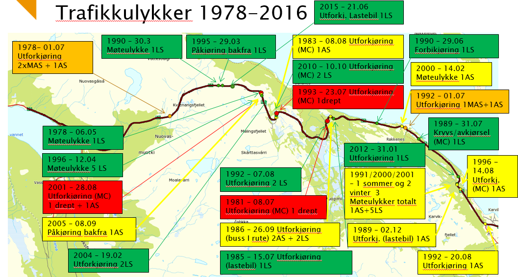 Figur 5 Politiregistrerte personskadeulykker 1978 2016, nederste bilde viser området ved Oksfjordhamn.