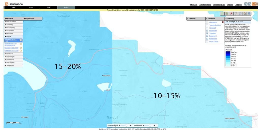 Vedlegg 4 Kartet viser prosentvis endring i normal årsnedbør fra normalperioden