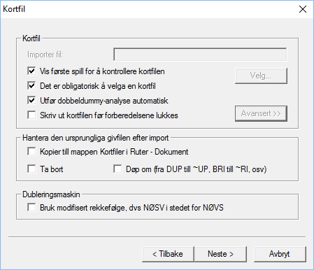 Om kortfiler Du skal ikke velge kortfil her. Det skjer når parvinduet opprettes.