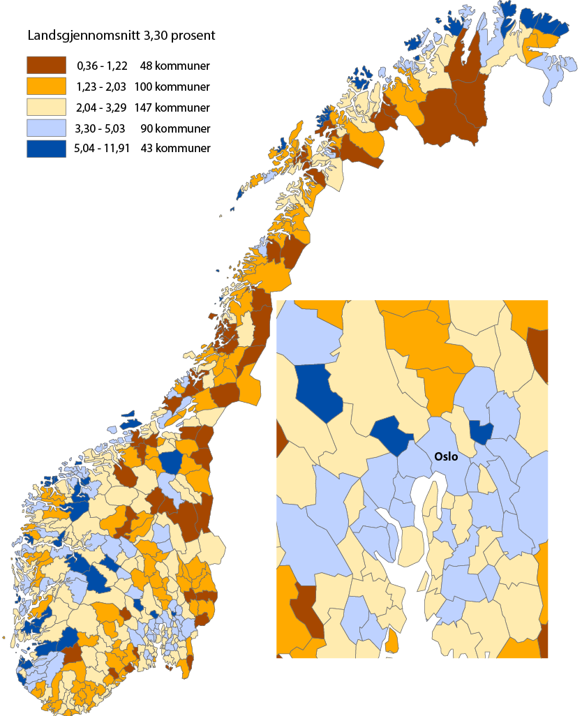 Arbeidsinnvandrere i prosent av folketallet, 1.