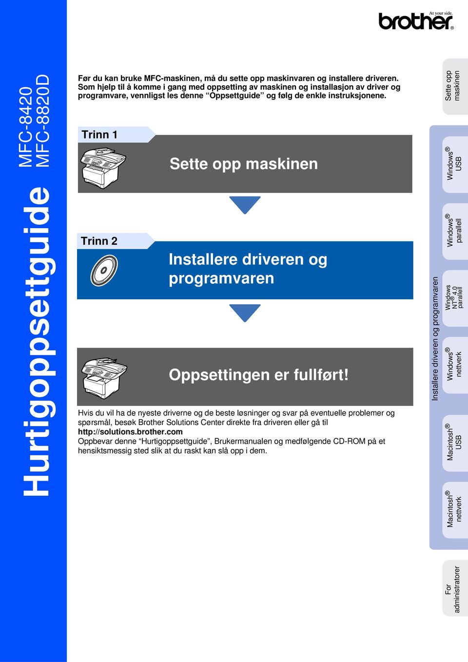 Trinn 1 Trinn 2 Sette opp maskinen Installere driveren og programvaren Oppsettingen er fullført!