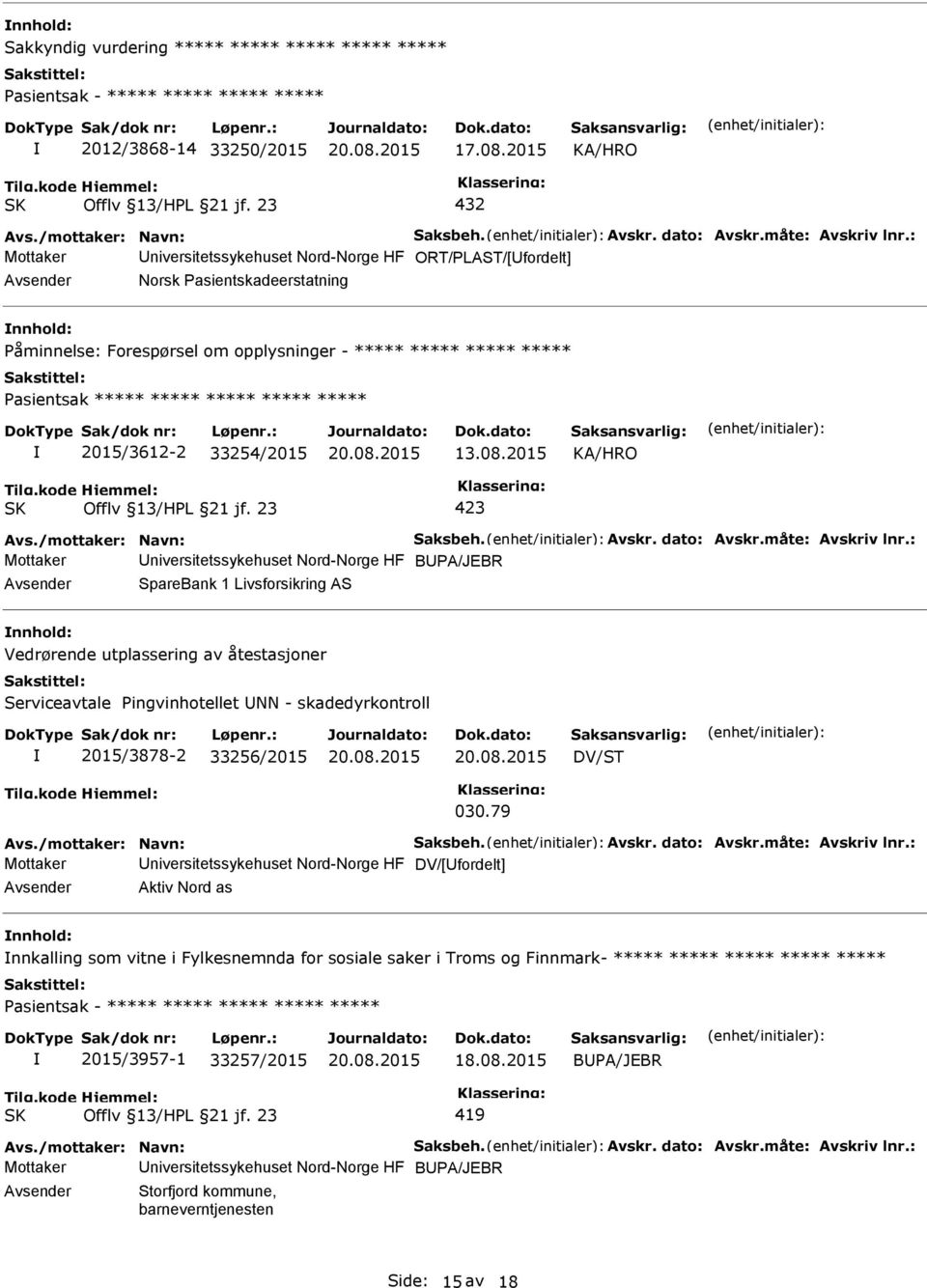 2015/3612-2 33254/2015 13.08.2015 Avs./mottaker: Navn: Saksbeh. Avskr. dato: Avskr.måte: Avskriv lnr.