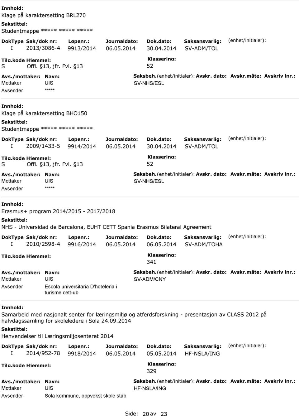 V-ADM/TOHA 341 Mottaker V-ADM/CNY Escola universitaria D'hoteleria i turisme cett-ub amarbeid med nasjonalt senter for læringsmiljø og atferdsforskning - presentasjon av CLA 2012 på