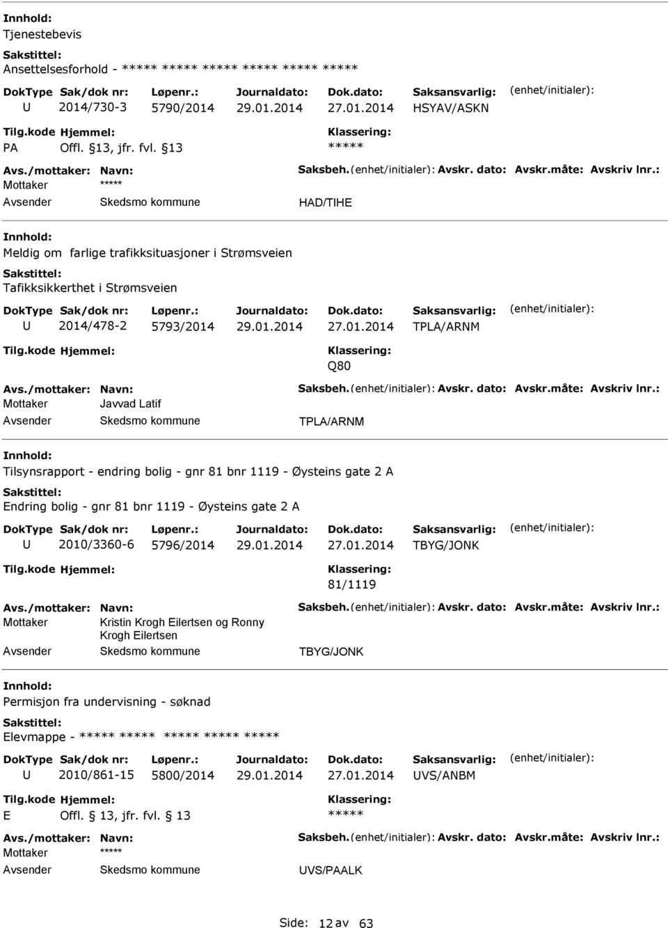 : Mottaker Javvad Latif TPL/RNM Tilsynsrapport - endring bolig - gnr 81 bnr 1119 - Øysteins gate 2 ndring bolig - gnr 81 bnr 1119 - Øysteins gate 2 2010/3360-6 5796/2014 TBYG/JONK 81/1119 vs.