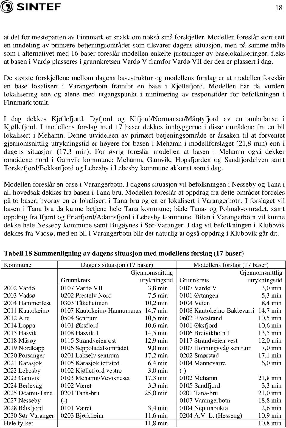 baselokaliseringer, f.eks at basen i Vardø plasseres i grunnkretsen Vardø V framfor Vardø VII der den er plassert i dag.