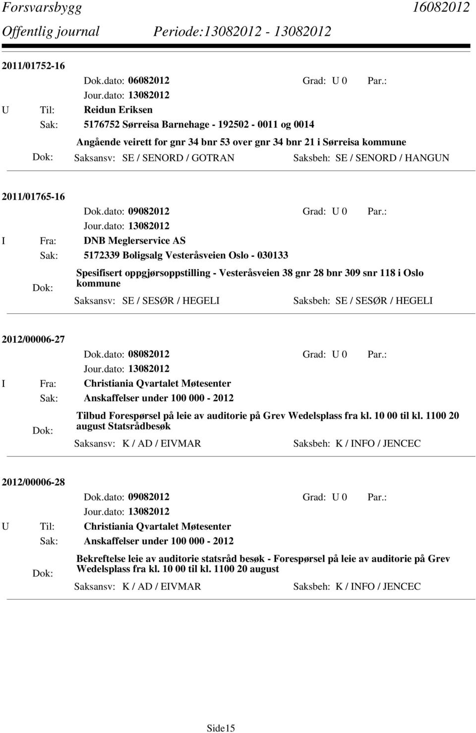 SENORD / HANGUN 2011/01765-16 I Fra: DNB Meglerservice AS Sak: 5172339 Boligsalg Vesteråsveien Oslo - 030133 Spesifisert oppgjørsoppstilling - Vesteråsveien 38 gnr 28 bnr 309 snr 118 i Oslo kommune