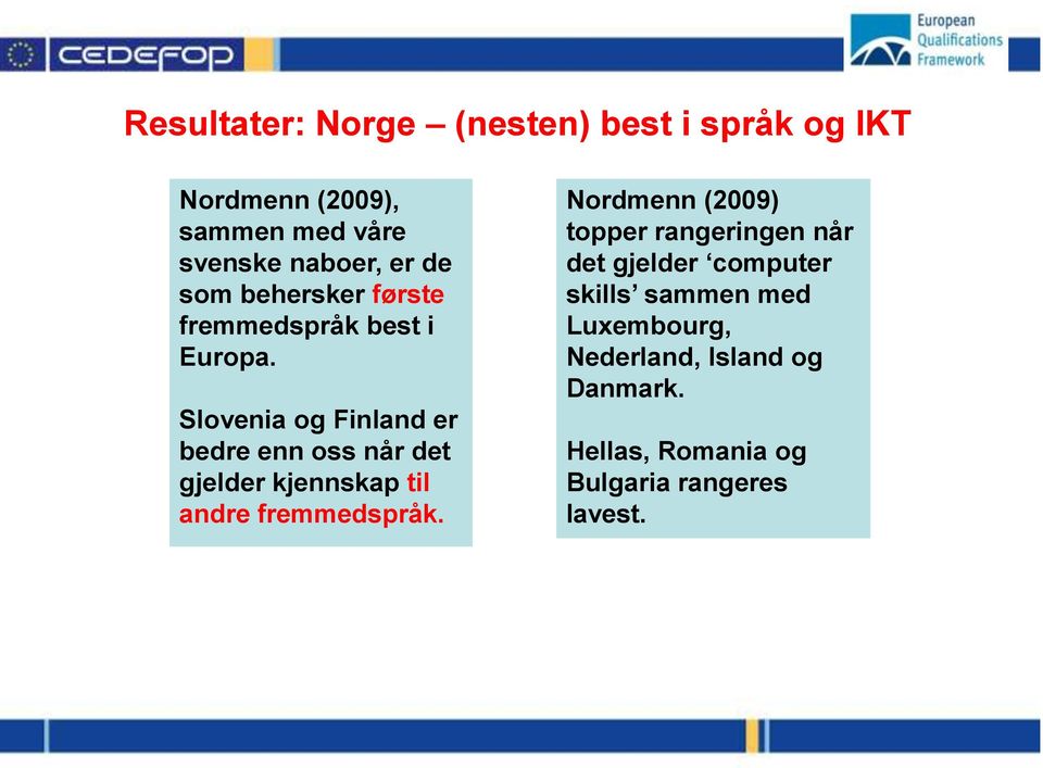 Slovenia og Finland er bedre enn oss når det gjelder kjennskap til andre fremmedspråk.