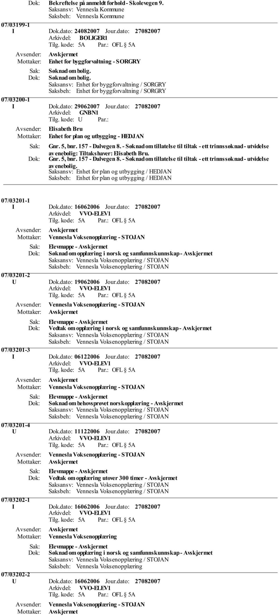 dato: 29062007 Jour.dato: Elisabeth Bru Enhet for plan og utbygging - HEDJAN Gnr. 5, bnr. 157 - Dalvegen 8.