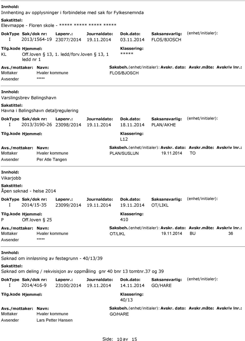 /mottaker: Navn: Saksbeh. Avskr. dato: Avskr.måte: Avskriv lnr.: PLAN/SSLN TO Per Atle Tangen Vikarjobb Åpen søknad - helse 2014 2014/15-35 23099/2014 OT/LKL P Off.loven 25 410 Avs.