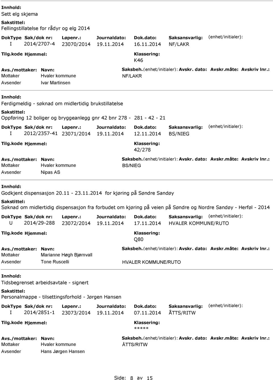 /mottaker: Navn: Saksbeh. Avskr. dato: Avskr.måte: Avskriv lnr.: BS/NEG Nipas AS Godkjent dispensasjon 20.11-