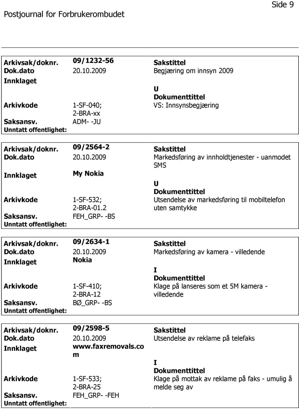 2 FEH_GRP- -BS tsendelse av markedsføring til mobiltelefon uten samtykke Arkivsak/doknr. 09/2634-1 Sakstittel Dok.dato 20.10.