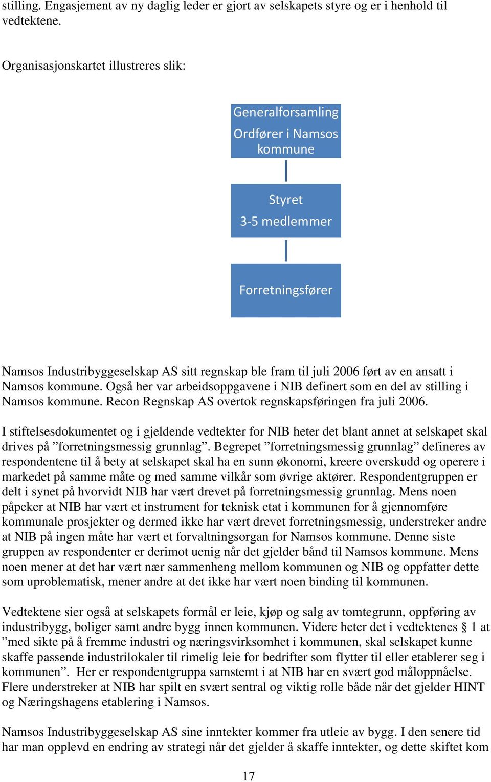 ansatt i Namsos kommune. Også her var arbeidsoppgavene i NIB definert som en del av stilling i Namsos kommune. Recon Regnskap AS overtok regnskapsføringen fra juli 2006.