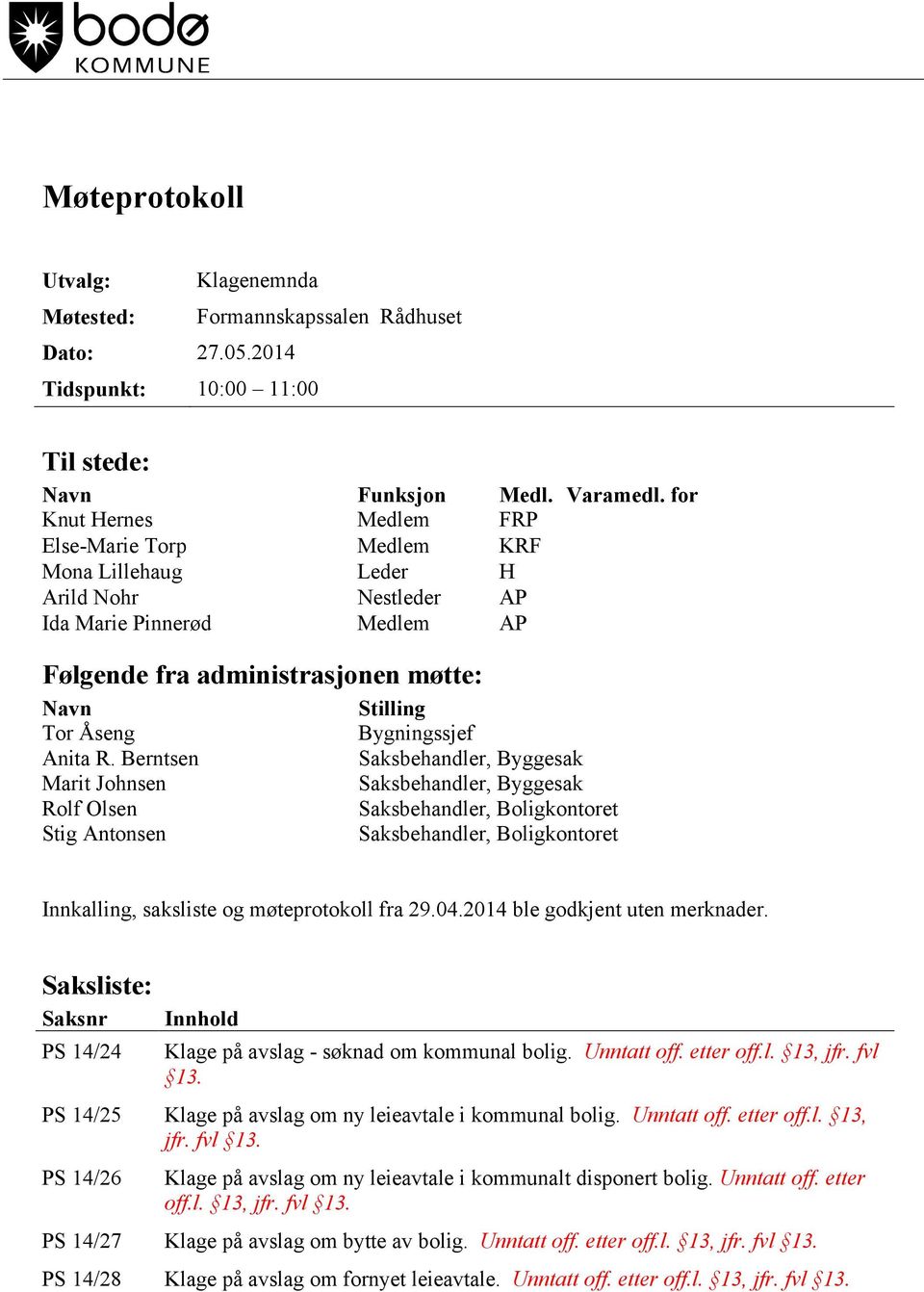 Berntsen Marit Johnsen Rolf Olsen Stig Antonsen Stilling Bygningssjef Saksbehandler, Byggesak Saksbehandler, Byggesak Saksbehandler, Boligkontoret Saksbehandler, Boligkontoret Innkalling, saksliste