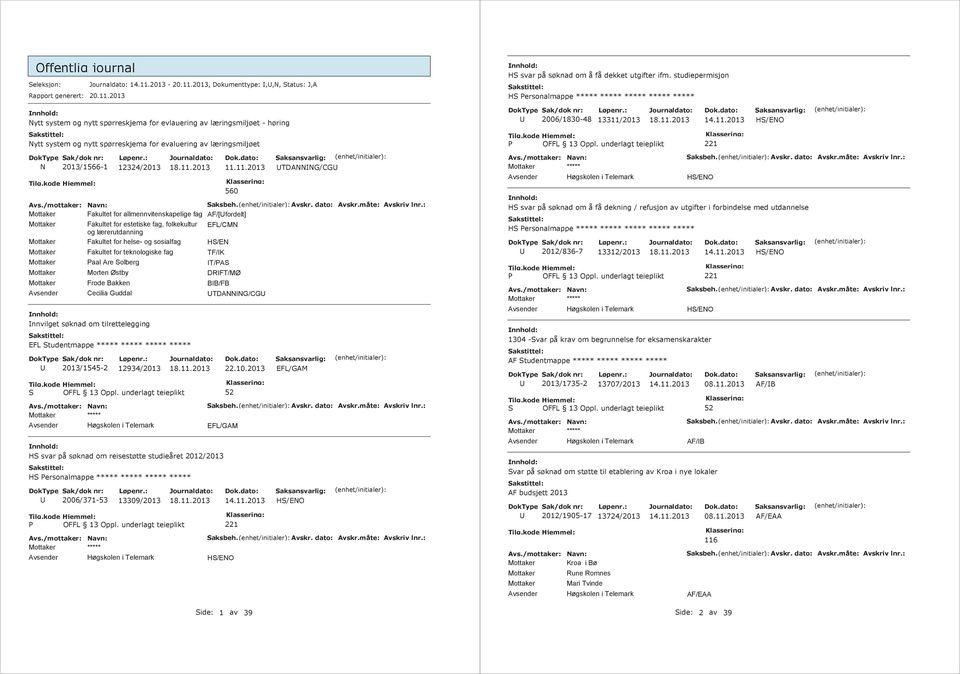 Fakultet for helse- og sosialfag HS/E Mottaker Fakultet for teknologiske fag TF/K Mottaker Paal Are Solberg T/PAS Mottaker Morten Østby DRFT/MØ Mottaker Frode Bakken BB/FB Cecilia Guddal TDAG/CG