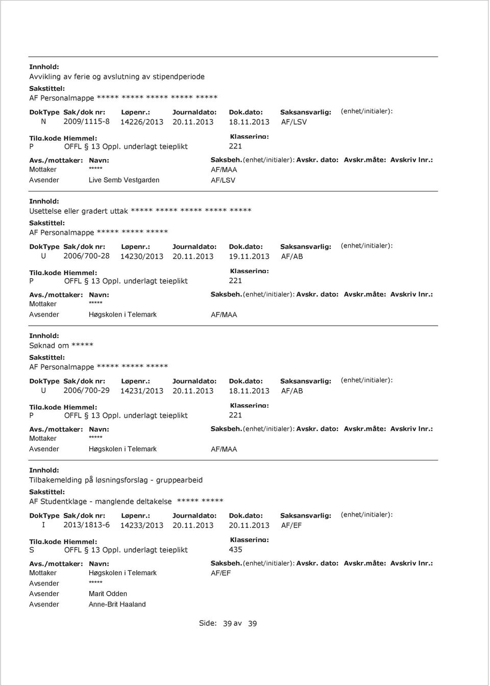 om AF Personalmappe 2006/700-29 14231/2013 AF/AB Tilbakemelding på løsningsforslag - gruppearbeid AF