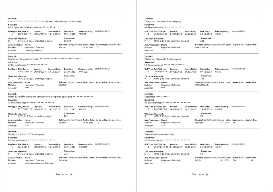 34 FO/EJ TO tlendingsdirektorat PERSOAL/R Søknad om forlenget permisjon Tilsagn om tilskudd til Tilrettelegging AF Personalmappe HS Personalmappe 2006/1049-21 14002/2013 31.10.2013 AF/AAGJ 2011/584-13 14006/2013 07.