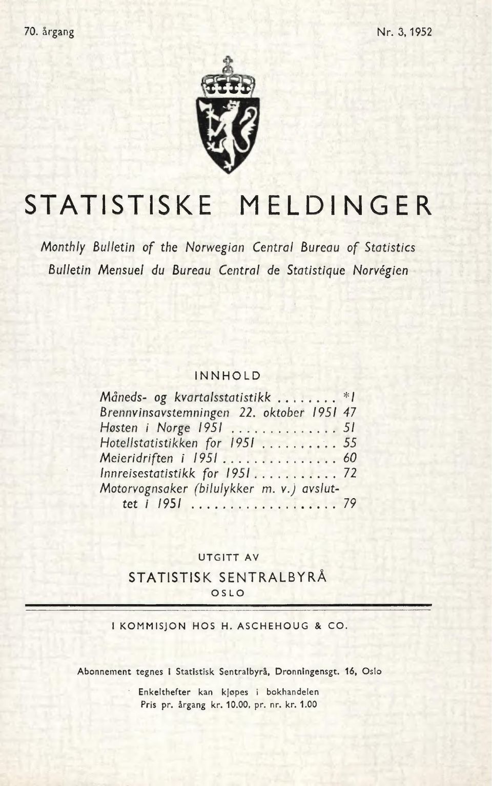 INNHOLD Måneds- og kvartalsstatistikk */ Brennvinsavstemningen 22.