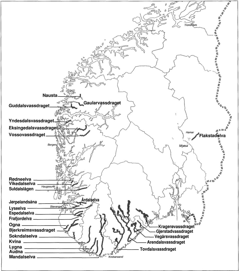 Ogna Bjerkreimsvassdraget Sokndalselva Kvina Lygna Audna Mandalselva Kristiansand