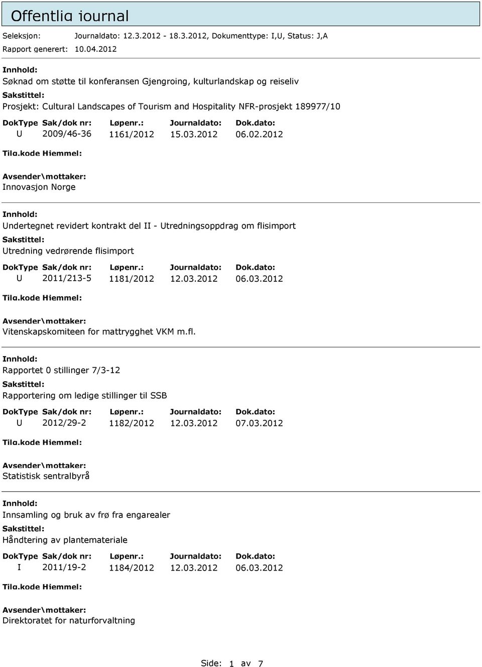 2012 nnovasjon Norge ndertegnet revidert kontrakt del - tredningsoppdrag om flisimport tredning vedrørende flisimport 2011/213-5 1181/2012 06.03.