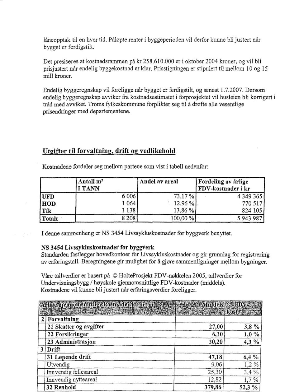 Endelig byggeregnskap vil foreligge når bygget er ferdigstilt, og senest 1.7.2007.