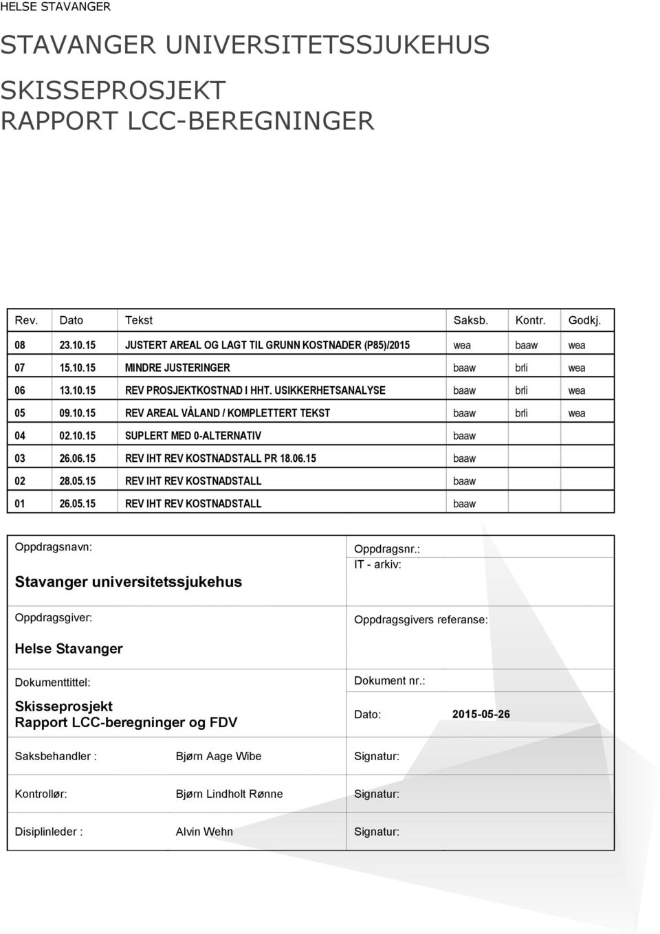 10.15 SUPLERT MED 0-ALTERNATIV baaw 03 26.06.15 REV IHT REV KOSTNADSTALL PR 18.06.15 baaw 02 28.05.15 REV IHT REV KOSTNADSTALL baaw 01 26.05.15 REV IHT REV KOSTNADSTALL baaw Oppdragsnavn: Stavanger universitetssjukehus Oppdragsnr.