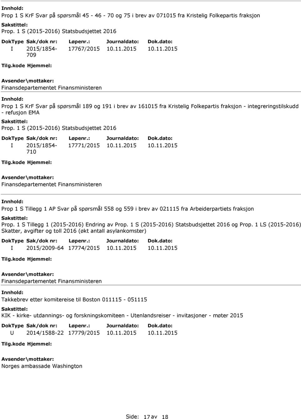 og 559 i brev av 021115 fra Arbeiderpartiets fraksjon Prop. 1 S Tillegg 1 (2015-2016) Endring av og Prop.