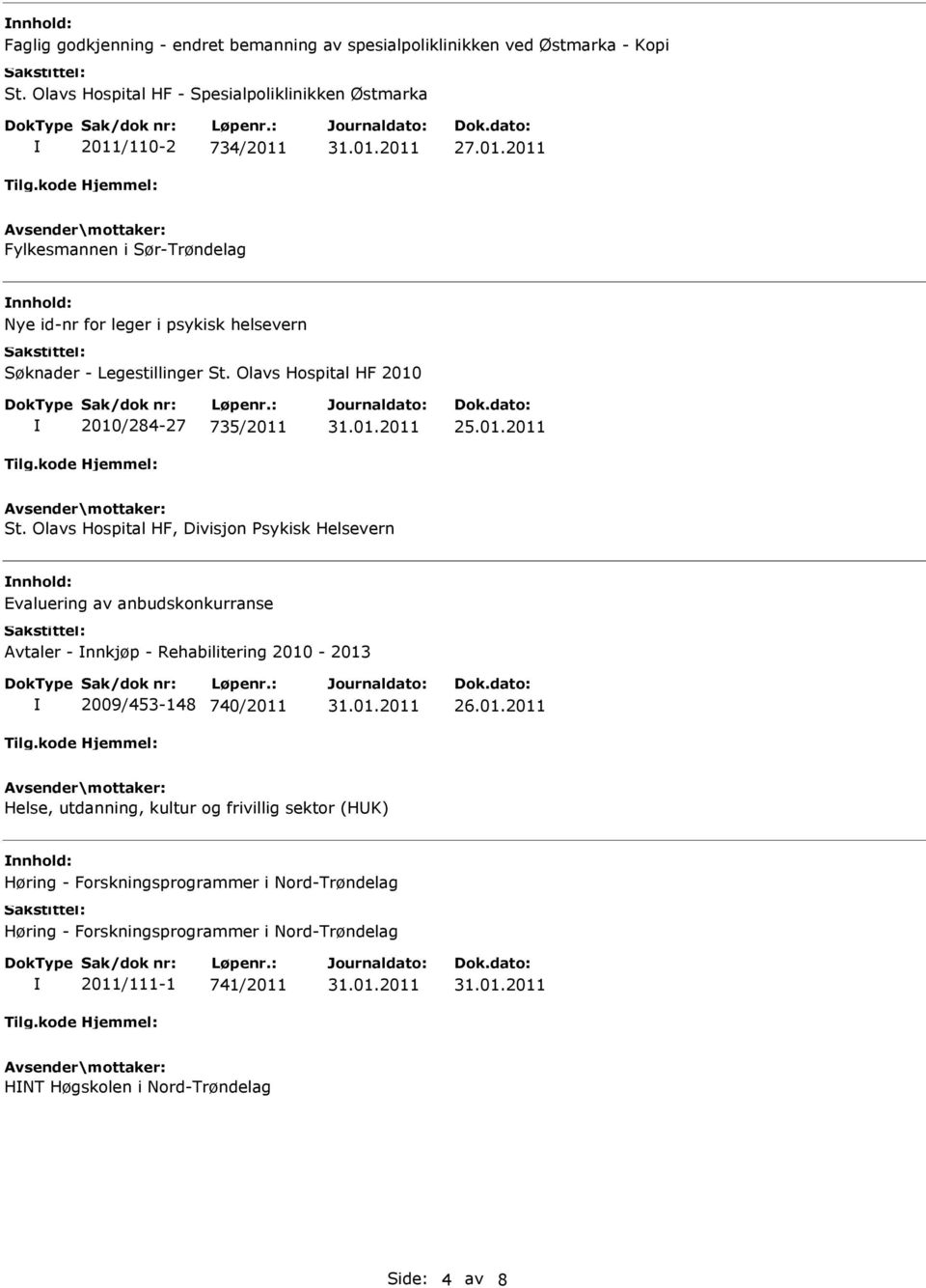 Olavs Hospital HF 2010 2010/284-27 735/2011 25.01.2011 St.