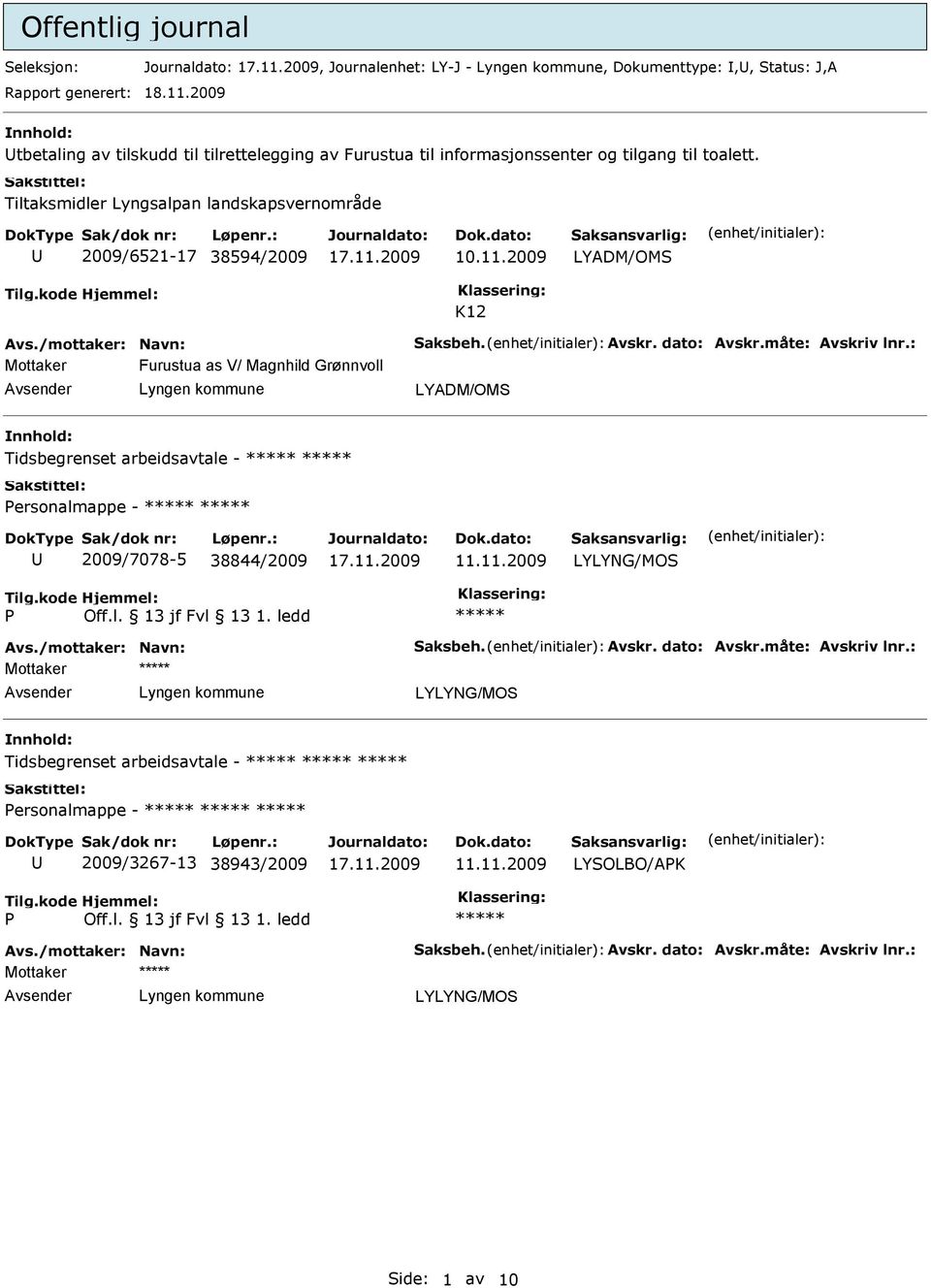 2009 LYADM/OMS K12 Avs./mottaker: Navn: Saksbeh. Avskr. dato: Avskr.måte: Avskriv lnr.