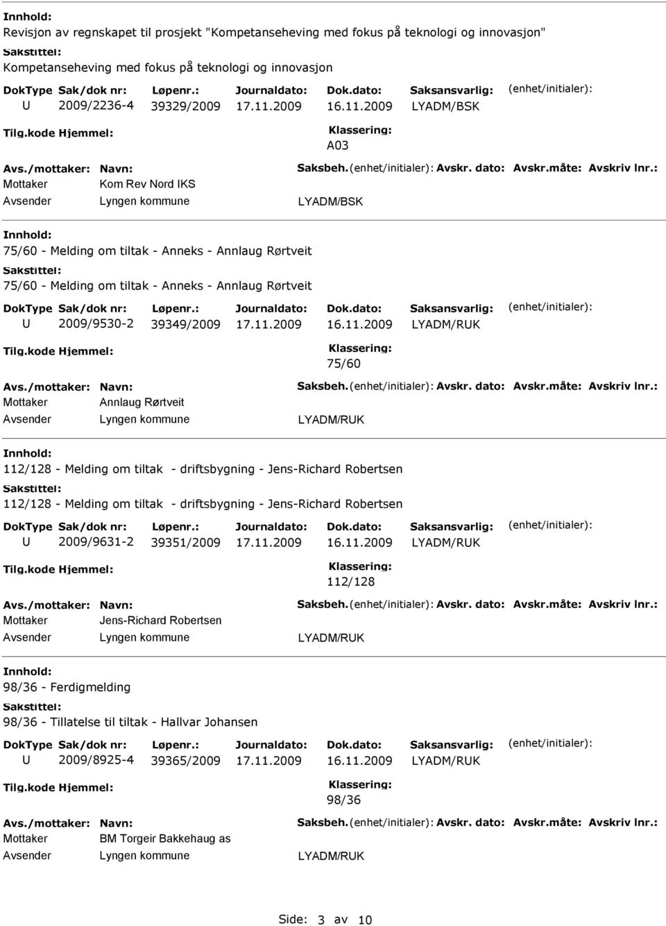 : Kom Rev Nord KS LYADM/BSK 75/60 - Melding om tiltak - Anneks - Annlaug Rørtveit 75/60 - Melding om tiltak - Anneks - Annlaug Rørtveit 2009/9530-2 39349/2009 LYADM/RK 75/60 Avs.