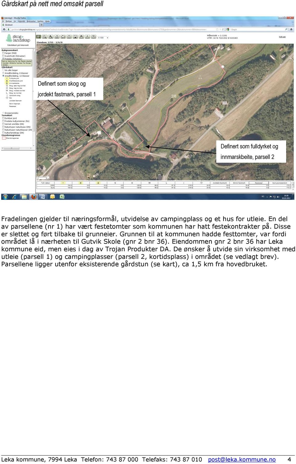 Grunnen til at kommunen hadde festtomter, var fordi området lå i nærheten til Gutvik Skole (gnr 2 bnr 36). Eiendommen gnr 2 bnr 36 har Leka kommune eid, men eies i dag av Trojan Produkter DA.