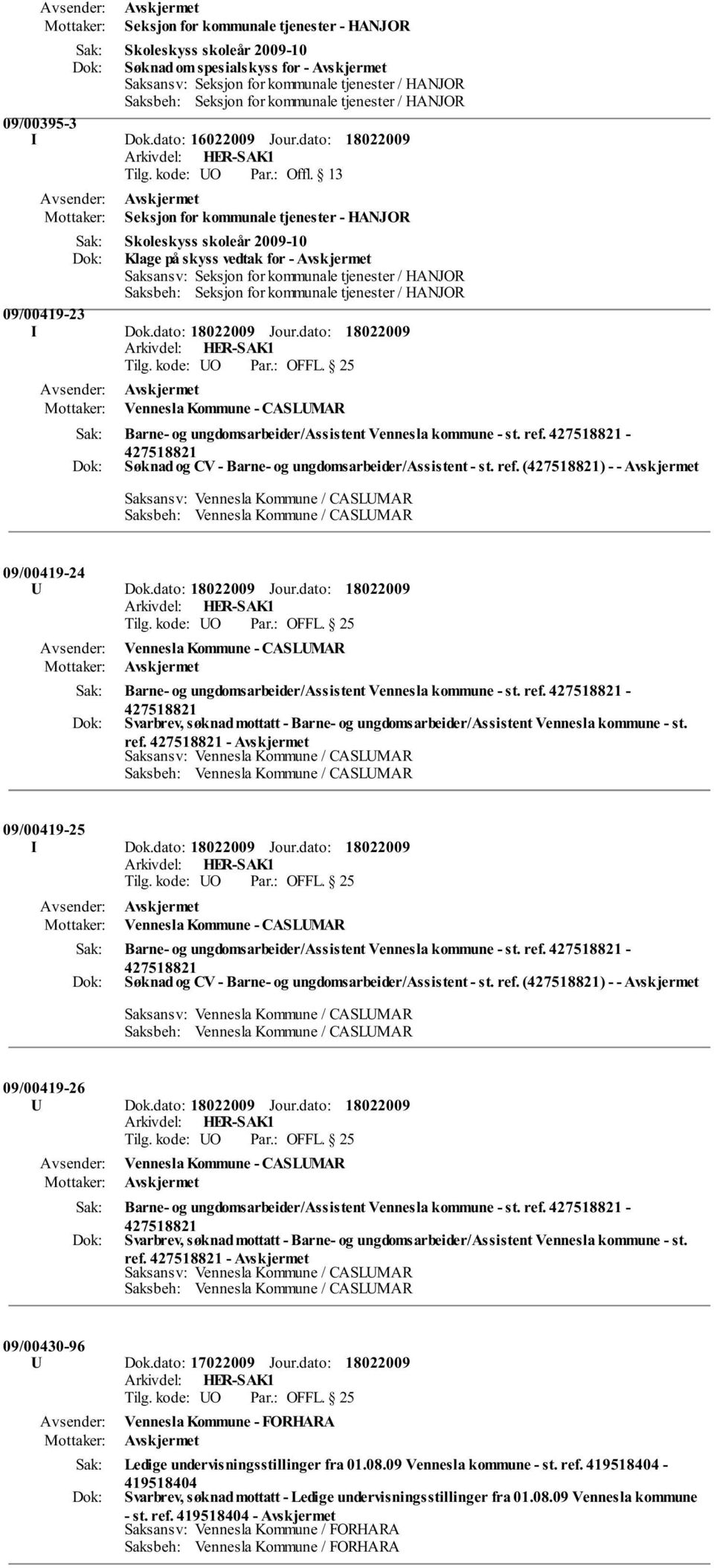 dato: Vennesla Kommune - CASLUMAR Barne- og ungdomsarbeider/assistent Vennesla kommune - st. ref. 427518821-427518821 Søknad og CV - Barne- og ungdomsarbeider/assistent - st. ref. (427518821) - - 09/00419-24 U Dok.