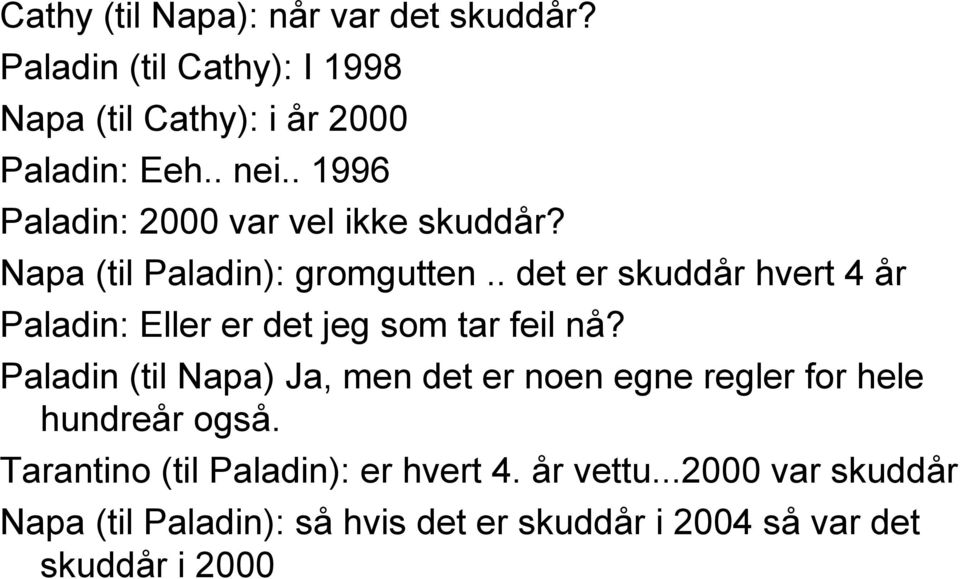 . det er skuddår hvert 4 år Paladin: Eller er det jeg som tar feil nå?