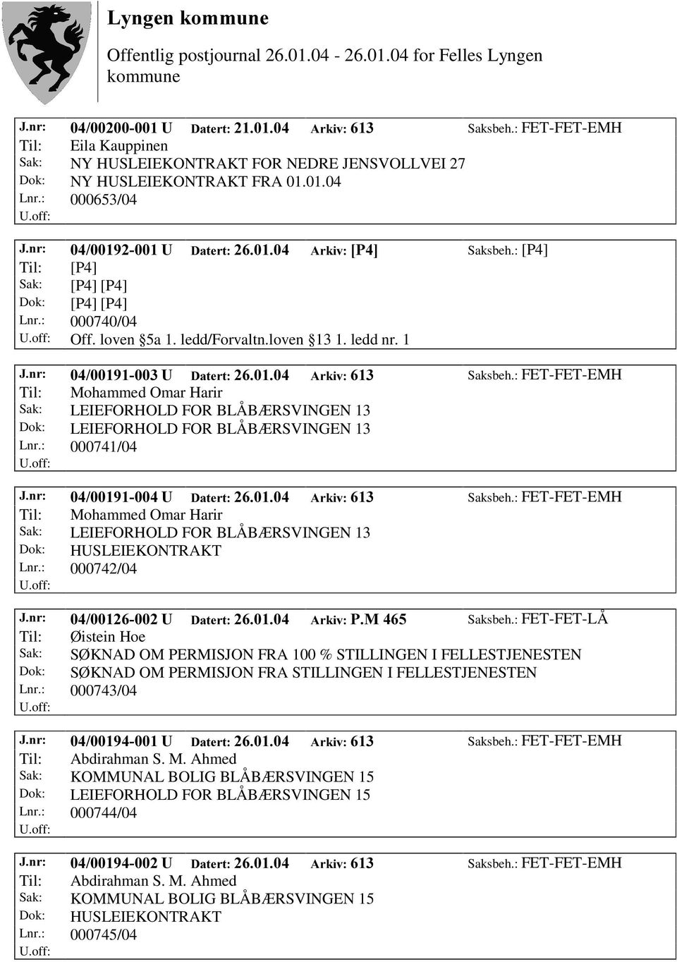 1 Til: Mohammed Omar Harir Sak: LEIEFORHOLD FOR BLÅBÆRSVINGEN 13 Dok: LEIEFORHOLD FOR BLÅBÆRSVINGEN 13 Lnr.: 000741/04 Til: Mohammed Omar Harir Sak: LEIEFORHOLD FOR BLÅBÆRSVINGEN 13 Lnr.